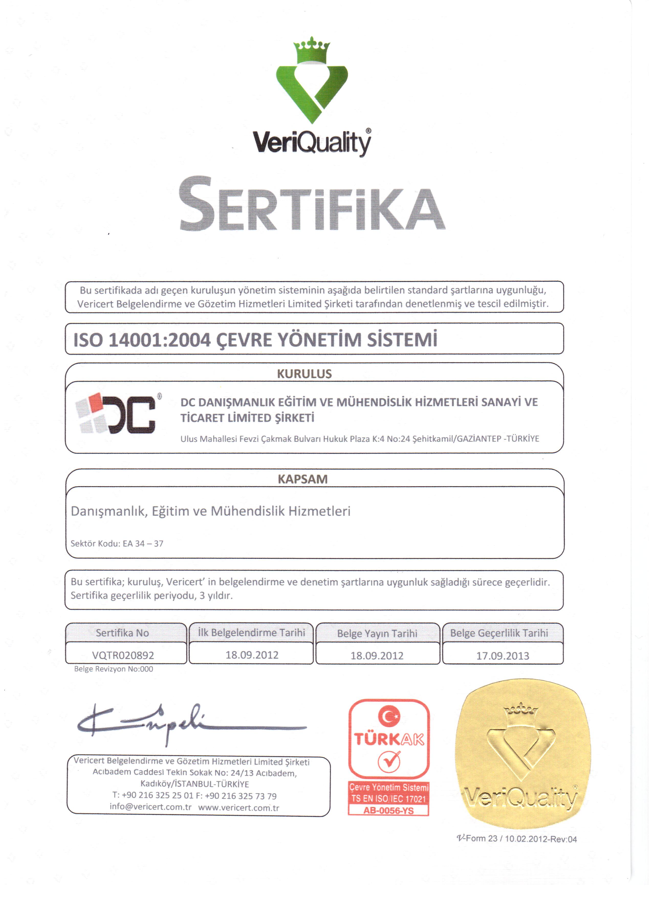 ISO 14001 : 2004 - çevre Yönetim Sistemi