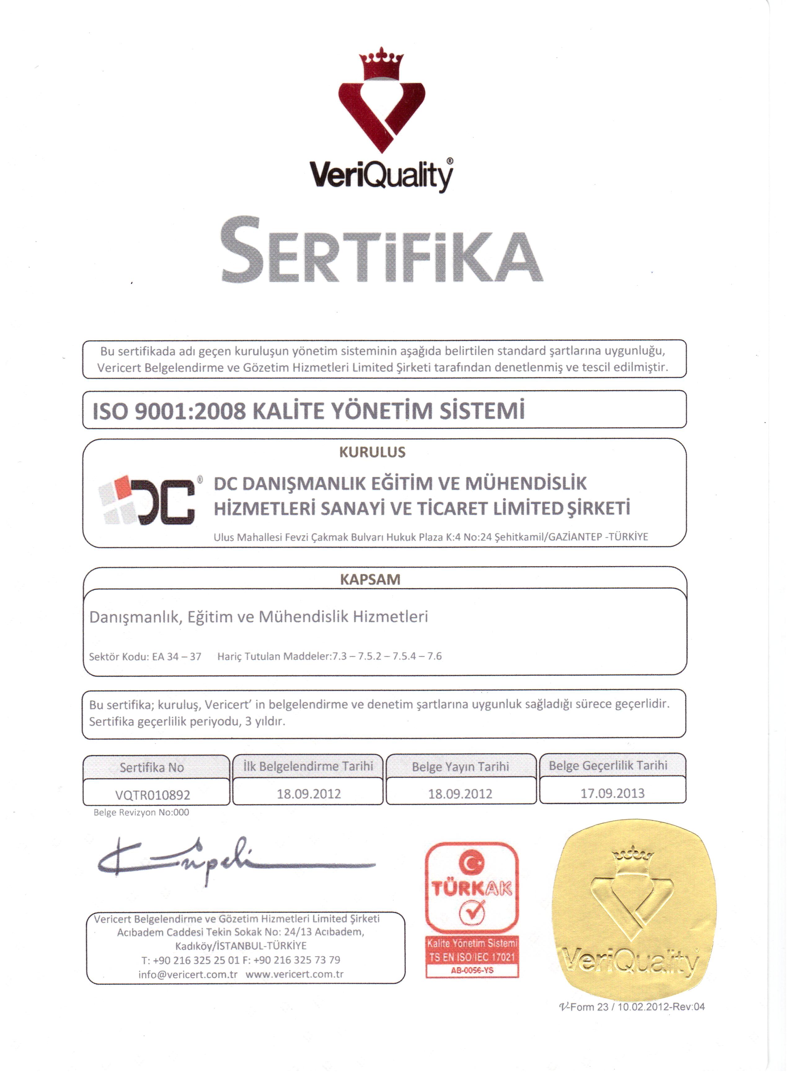 ISO 9001:2008 - Kalite Yönetim Sistemi